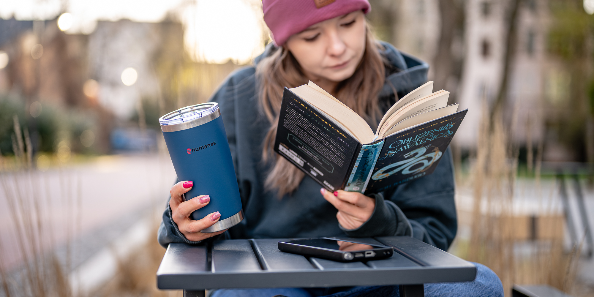 Kubek termiczny Humanas Fluo 600 ml - niebieski